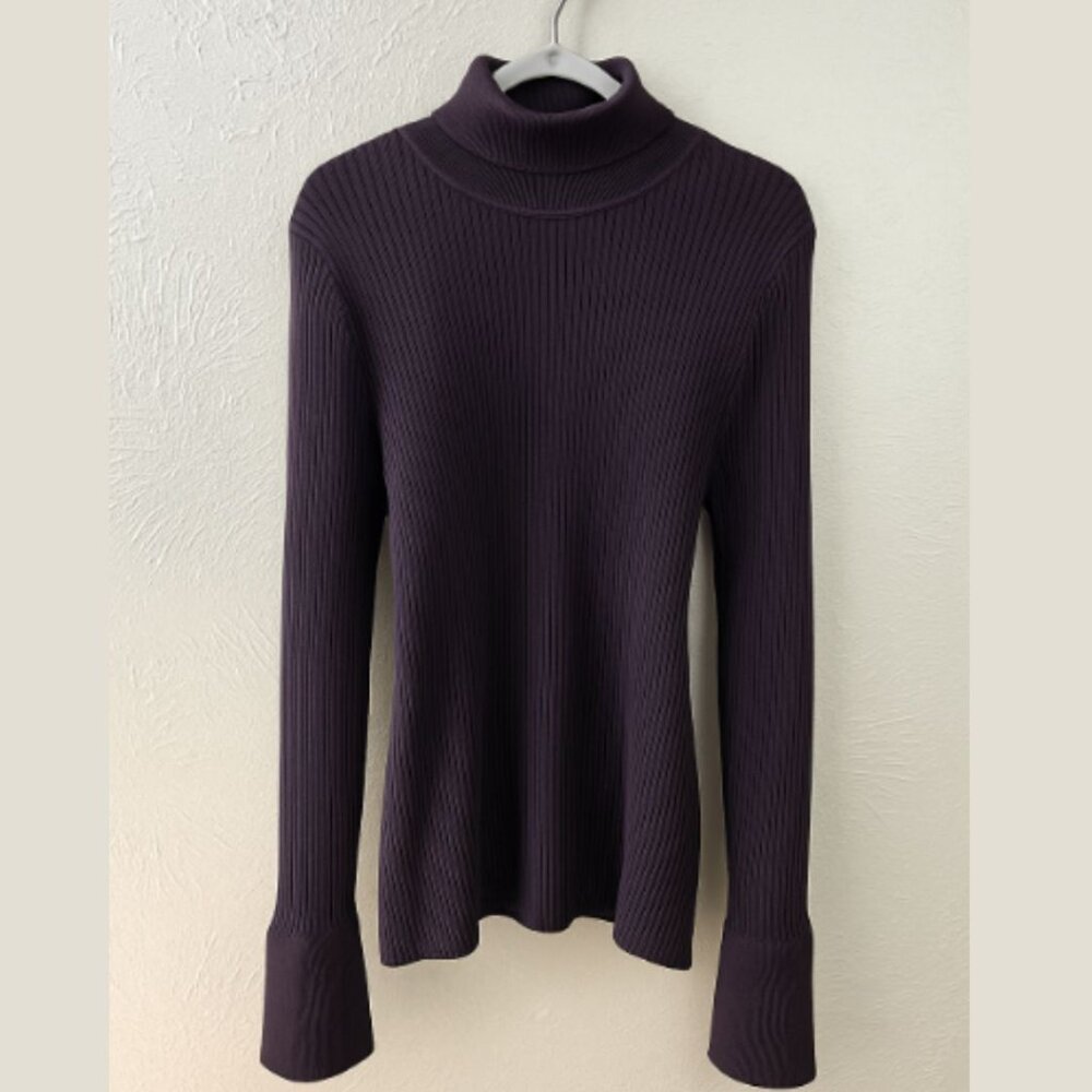 Loft Turtle Neck Sweater Women XXL Black Ribbed Minimalist Preppy Old Money  Top